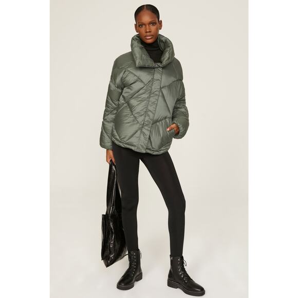 OOF Green Quilted Oversized Nylon High Neck Puffer Jacket Size XS - Picture 1 of 16
